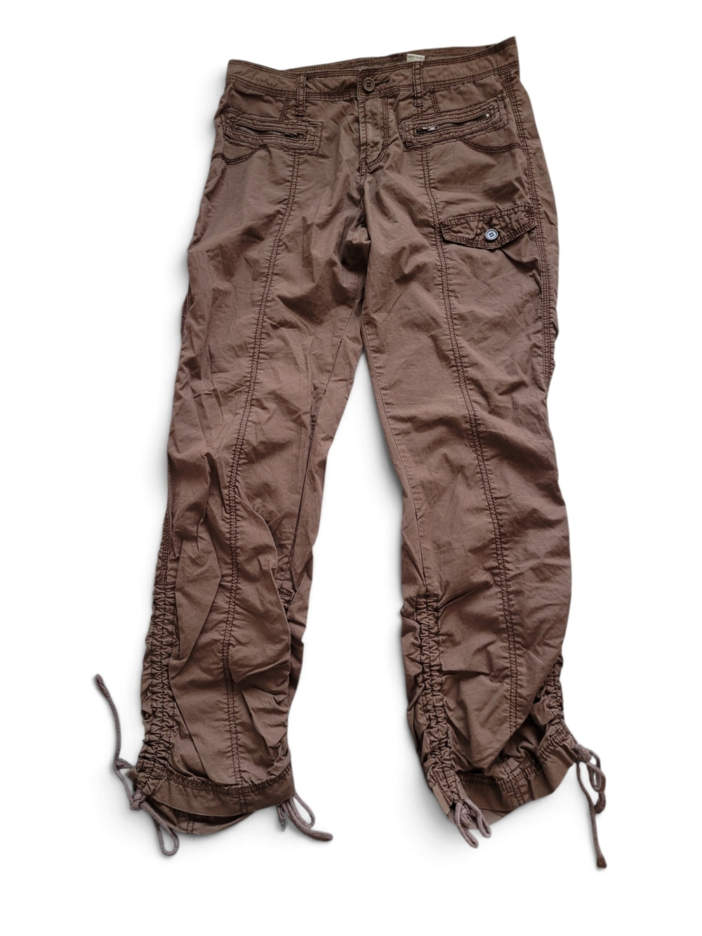 Vintage Y2K Low Rise Cargo Pants Ruched Ankles Boyfriend Brown